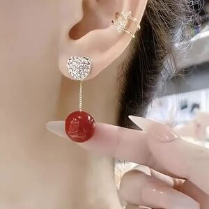 Elegant Red and Gold Drop Earrings. Christmas Earrings Trendy